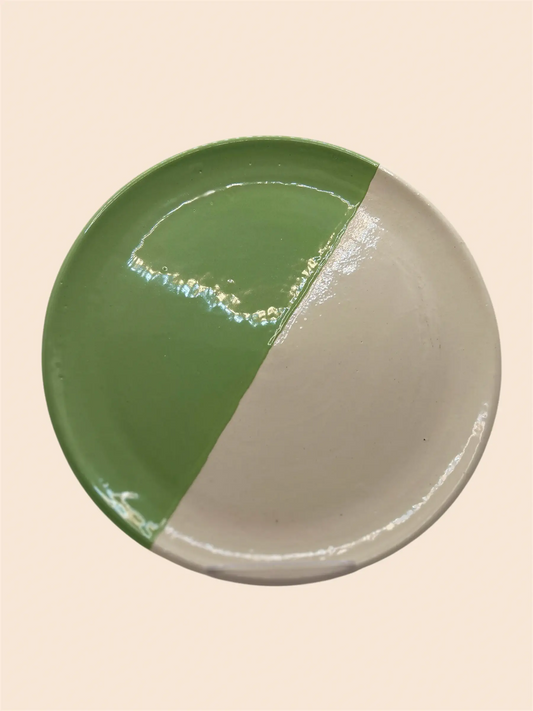 assiette en céramique 20cm bicolore blanc et vert sauge