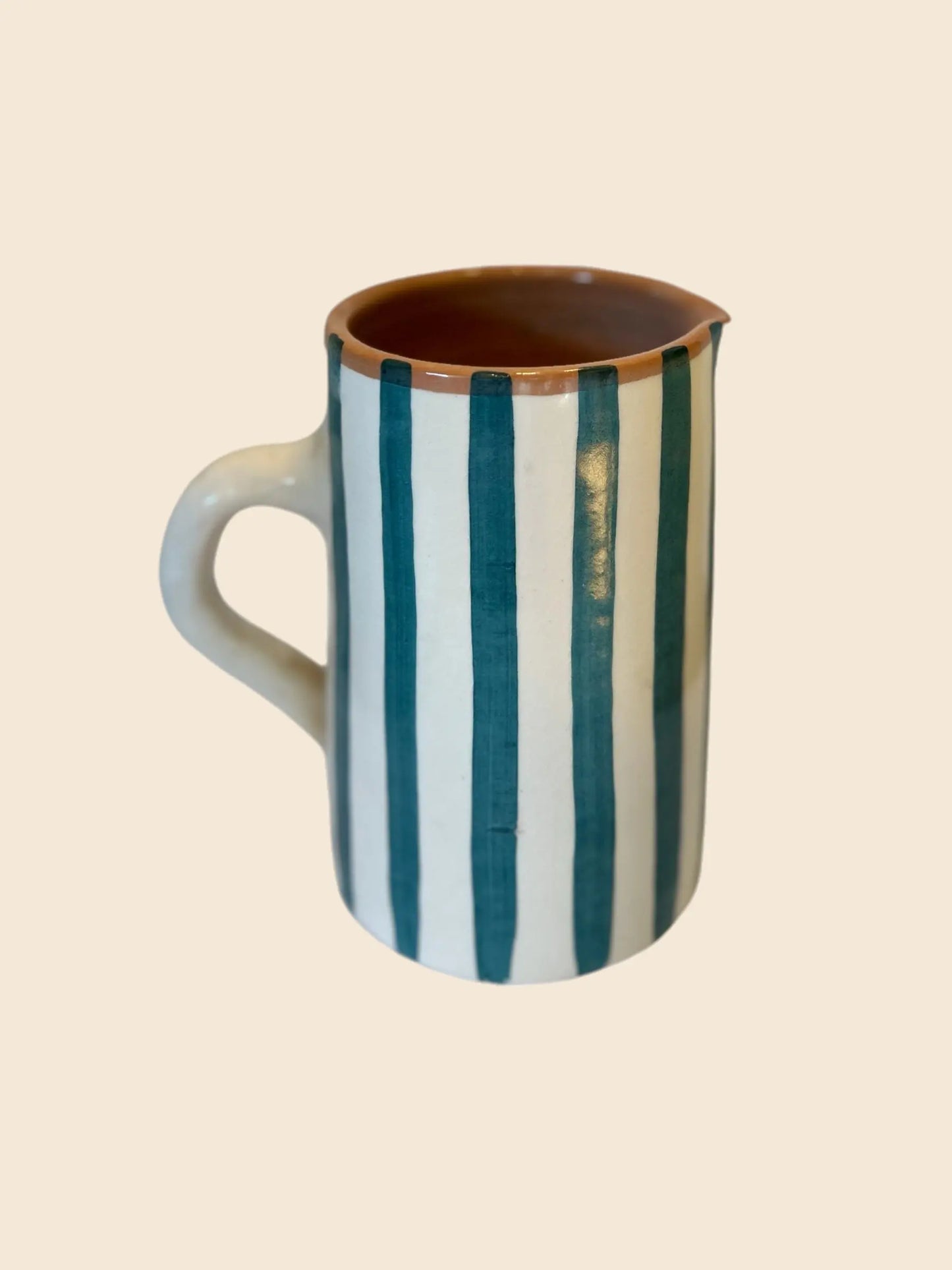 Pichet/ carafe en céramique, rayé blanc et turquoise Musaïca