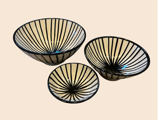 Set de 3 bols en céramique rayé blanc et noir Musaïca