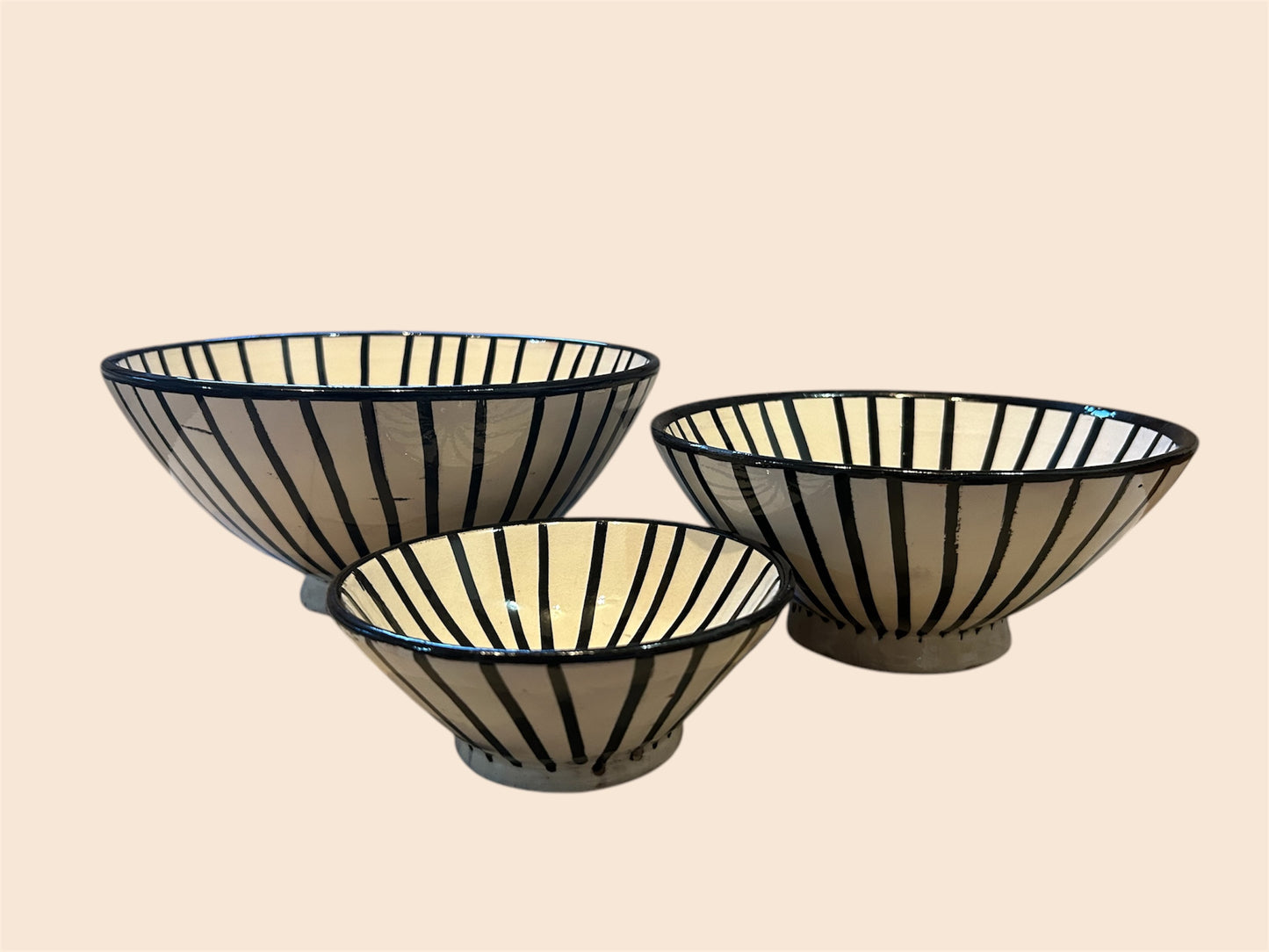Set de 3 bols en céramique rayé blanc et noir Musaïca