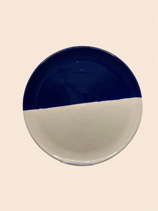 assiette bicolore blanc et bleu en céramique 20cm