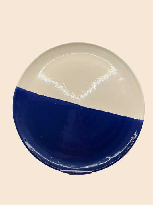 assiette bicolore en céramique blanc et bleu 25cm