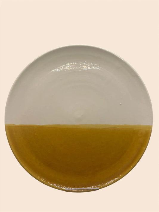 assiette moutarde et blanc 225cm en céramique