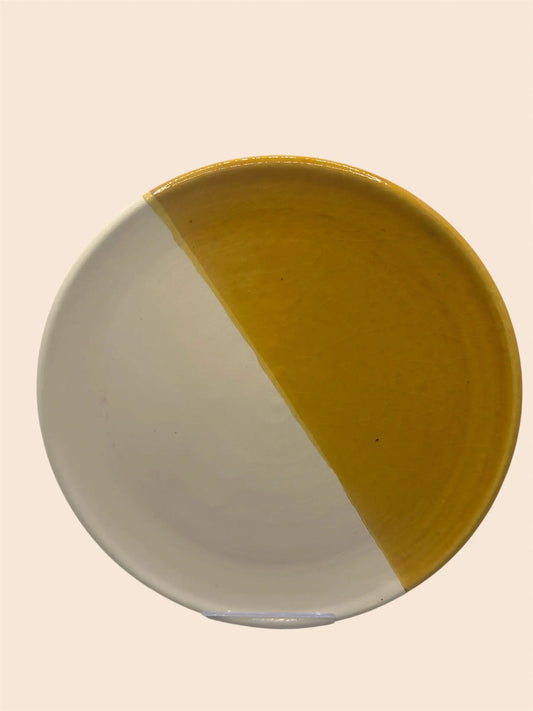 assiette en céramique 20cm moutarde et blanc