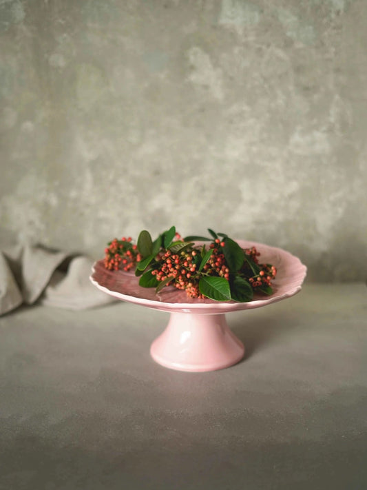 Plat de présentation en céramique rose sur pied Musaïca