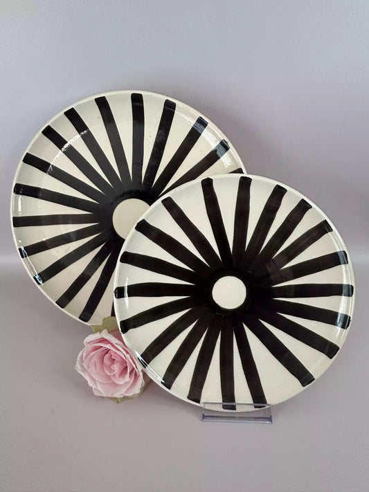 duo d'assiette soleil noir - 20 et 25 cm fait main au Maroc - céramique