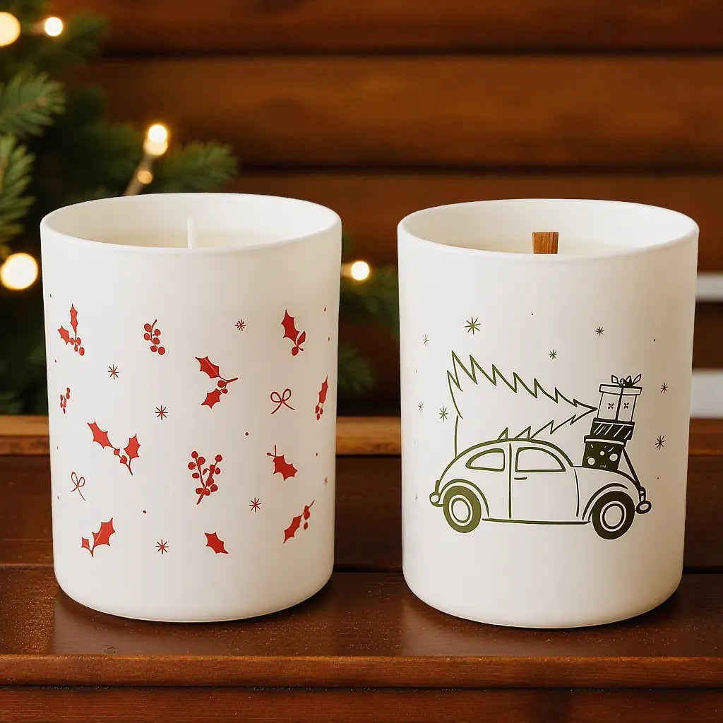 duo de bougies esprit de fête, parfumé thé de Noel et sapin, fabrication française