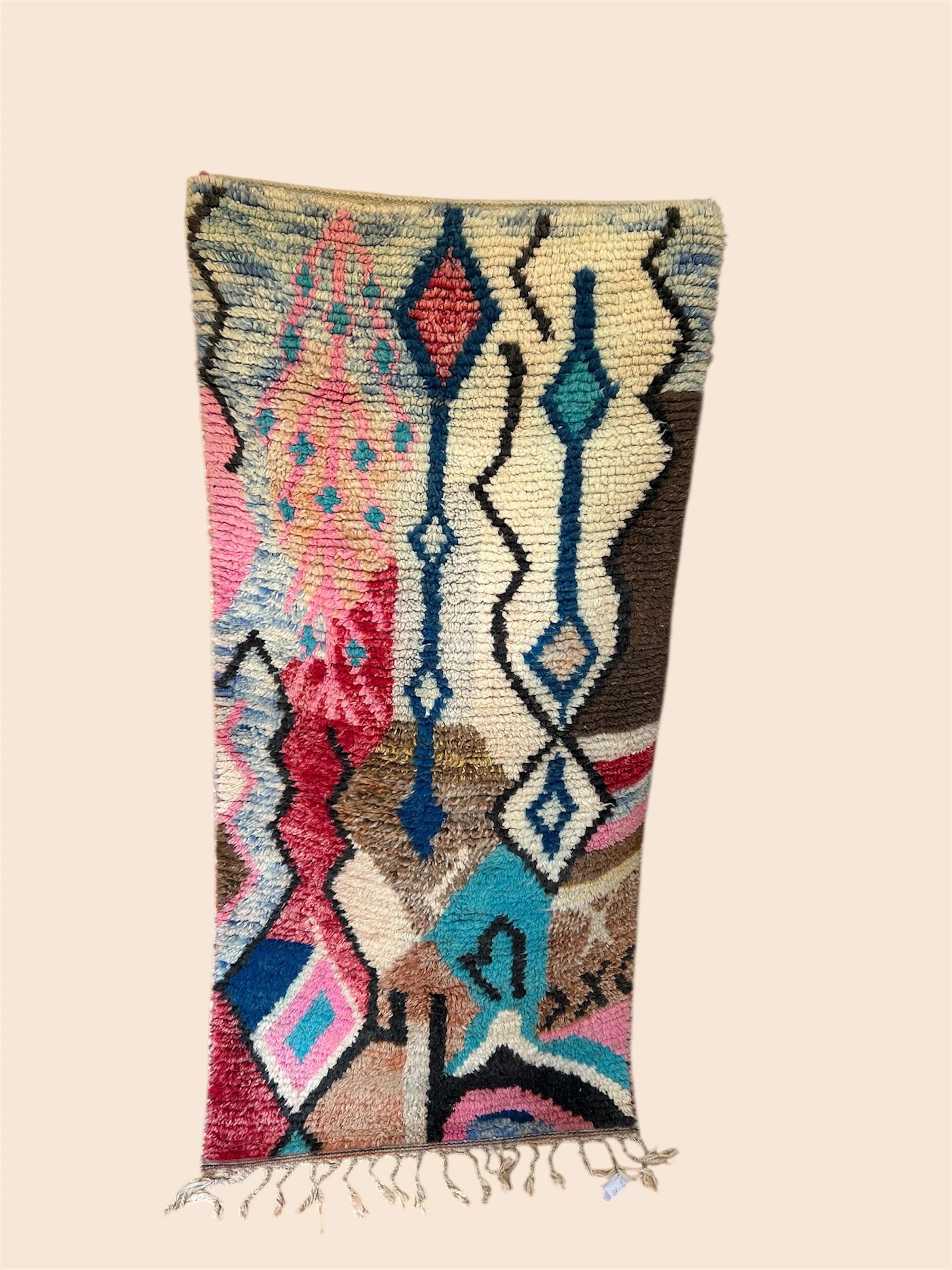 grand tapis mis à la vertical, multicolore en laine 