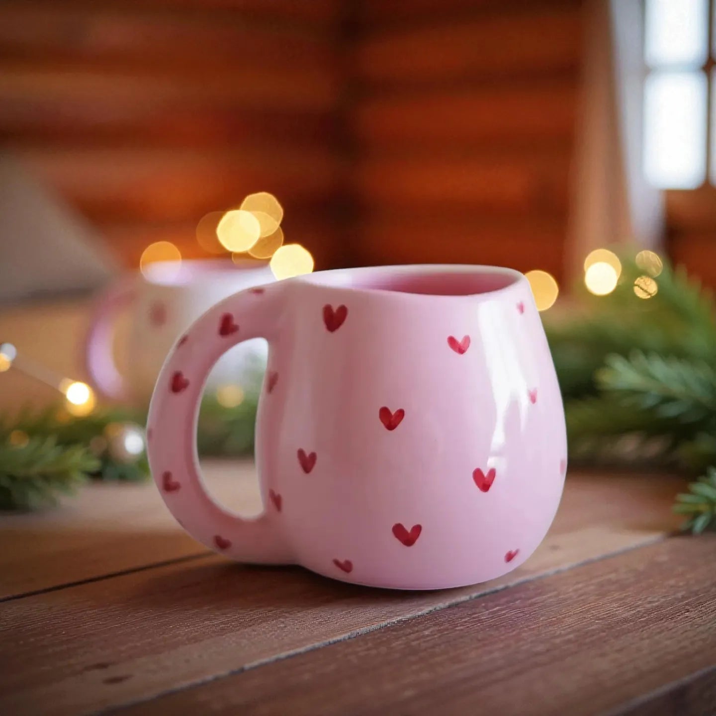 tasse cupidon en céramique rose avec coeur rouge 